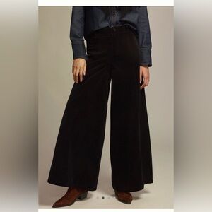 Anthropologie Shine Corduroy Palazzo Pants Black Wide Leg